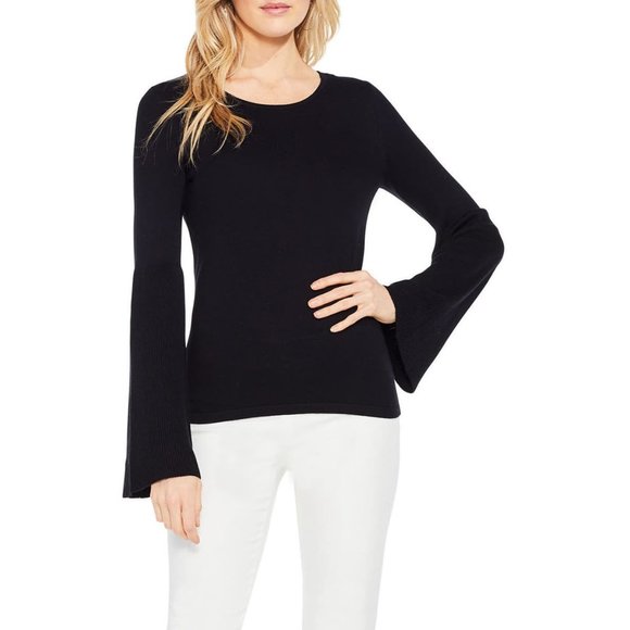 NWT Vince Camuto Black Ribbed Bell Sleeve Sweater - Picture 1 of 2